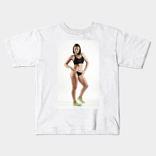 Young female fitness model on white Kids T-Shirt